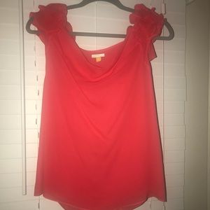 Size 4 coral red silk ruffle top